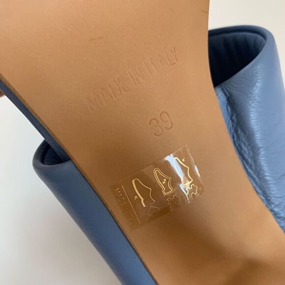 Kiro. Pamplona Leather Heeled Square Toe Sandal in Nappa Sky Blue Size 39 - Picture 10 of 12